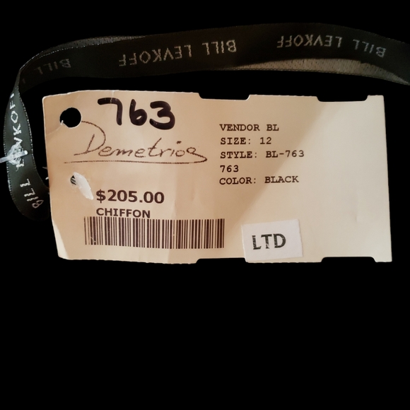 NWT Bill Levkoff Black Chiffon One Shoulder Cocktail Sheath Dress Size 12 - Picture 5 of 5